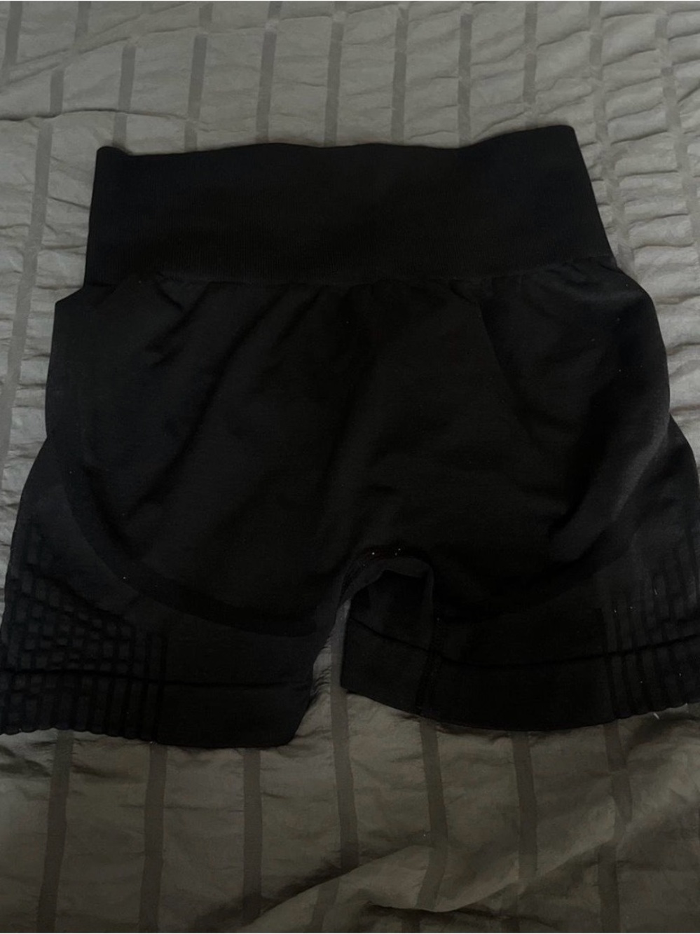 High-Rise Black Bike Shorts with Textured Hem